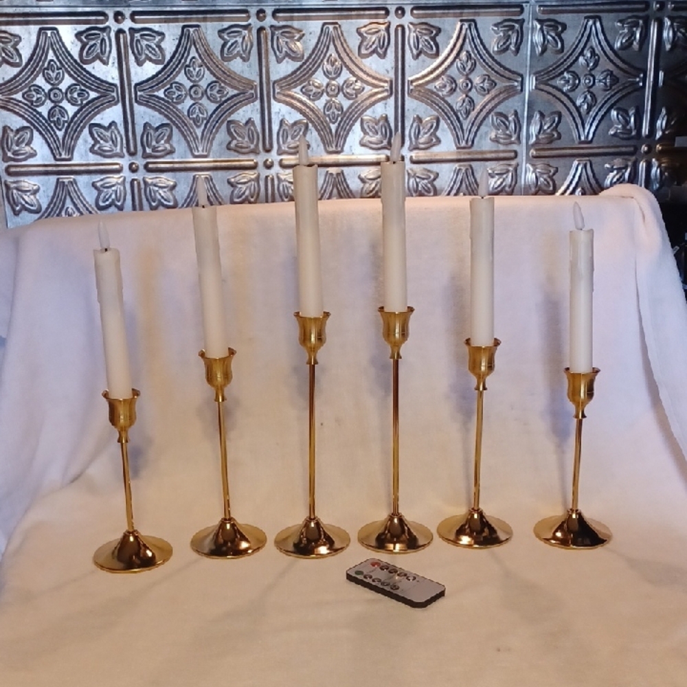 Elegant Brass Candle Holders Set With Remote Control Candled